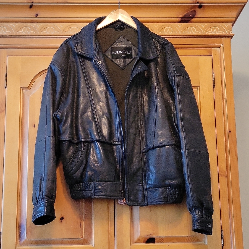 Marc New York Black Leather Bomber Jacket